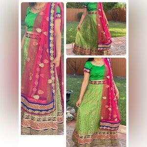 Green and pink lehenga